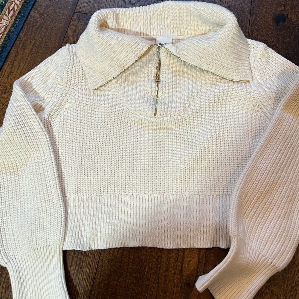 Sky to Moon cute Cream Zip Front Knit Sweatert M. WT234 - Picture 1 of 5
